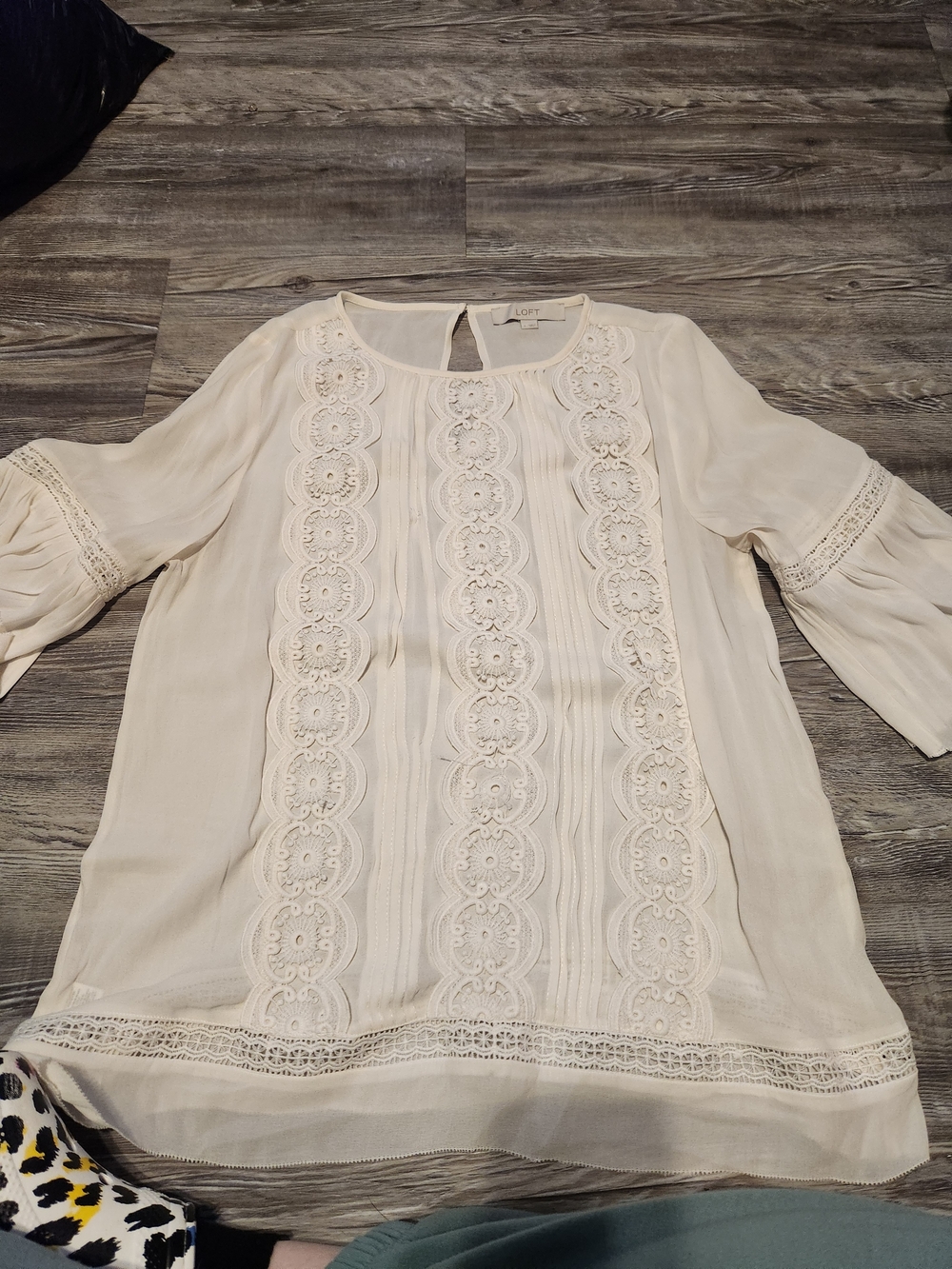 LOFT Cream Lace-Trim Peasant Blouse